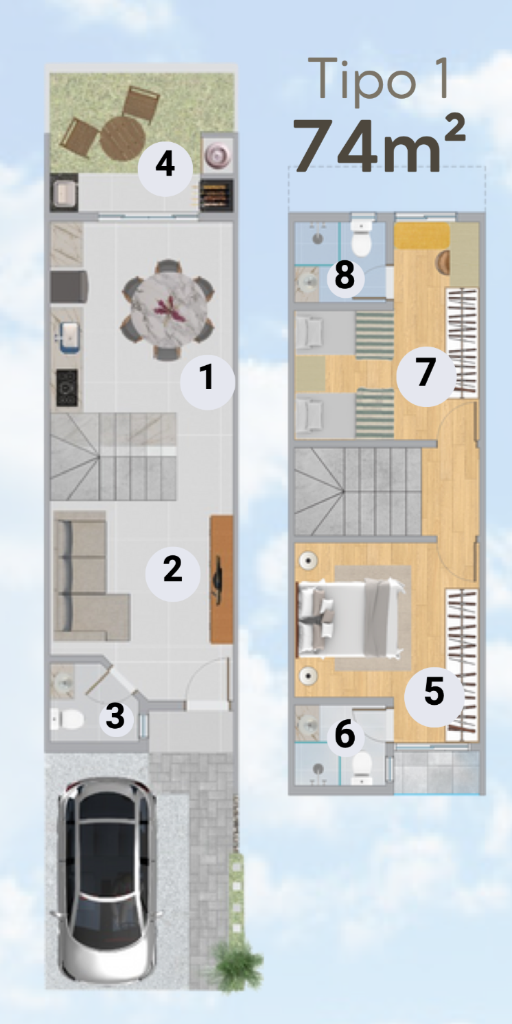 Planta Tipo 1 - 74m²